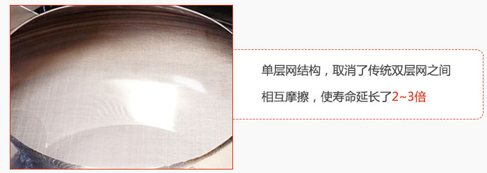 單層網(wǎng)結(jié)構(gòu)，取消了傳統(tǒng)雙層網(wǎng)之間相互摩擦，使壽命延長了2~3倍