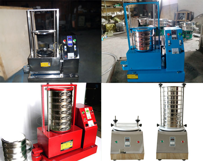 三種不同類型的試驗篩，區(qū)別控制臺在下部或在右側(cè)。材質(zhì)為不銹鋼和碳鋼兩種，碳鋼材質(zhì)做了噴漆有：紅色和藍(lán)色兩種。