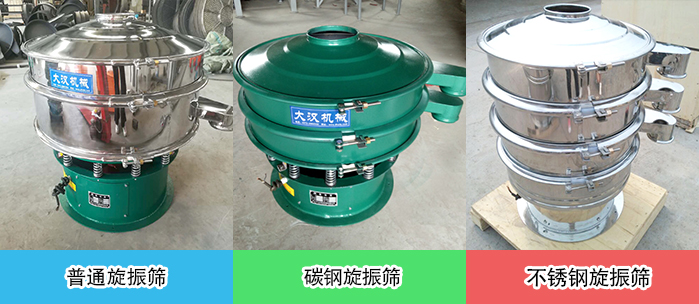 醫(yī)藥振動(dòng)篩常見(jiàn)材質(zhì)展示：碳鋼＋不銹鋼，不銹鋼，碳鋼等材質(zhì)展示