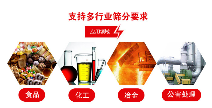 旋振篩適用的行業(yè)：食品行業(yè)，化工行業(yè)，冶金行業(yè)，公害處理等。